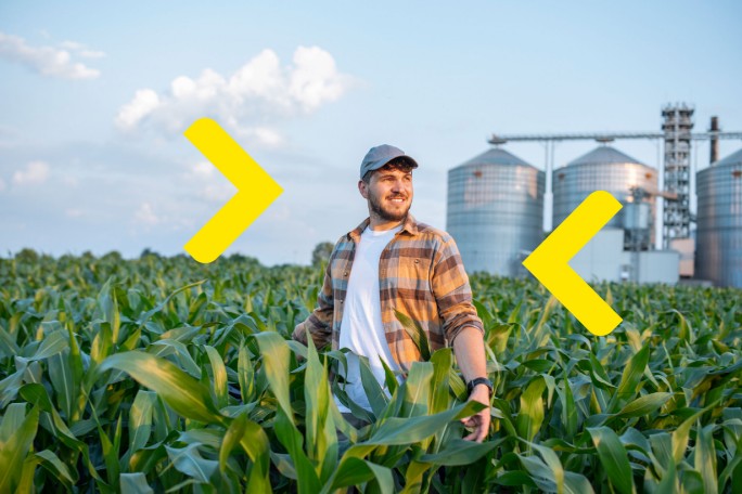 Zadovoljan poljoprivrednik posmatra prinose, planirajući nove investicije uz dugoročne kredite za poljoprivredna gazdinstva