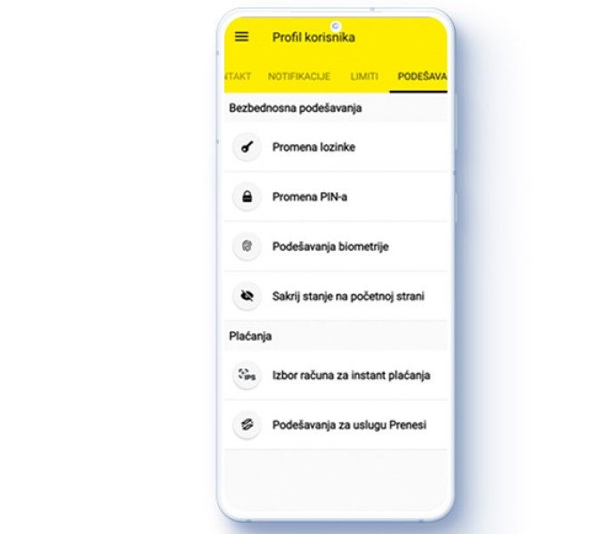 Prikaz ekrana na mobilnom telefonu za Prenesi placanja